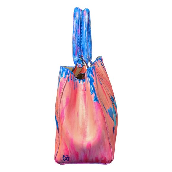 Up-cycled Pink Banana Republic Leather Purse Hand Painted by Skye De La Rosa - Picture 4 of 6